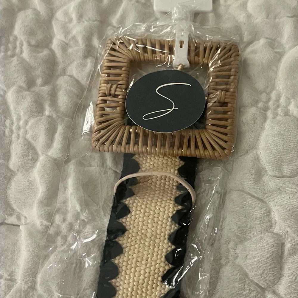 Natural Black Rectangular Rattan Crochet Trim Belt